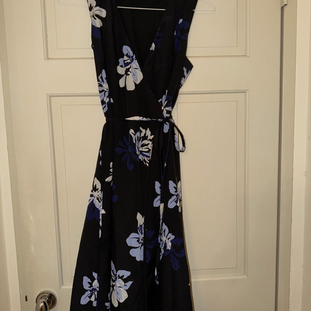 Floral Wrap Dress - Black and Blue